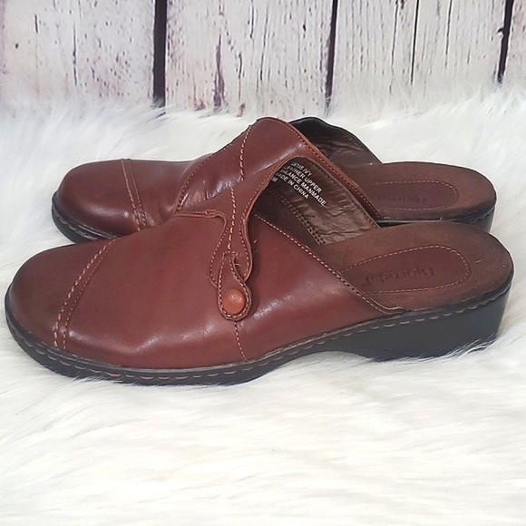 Bjorndal Ivy Brown Leather Monk Strap Cap Toe Clog Mule Shoe Womens 8M Casual - Picture 8 of 17